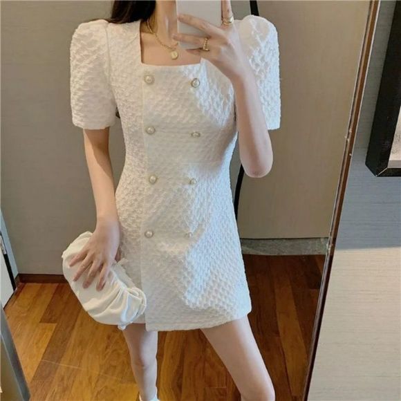 Double-Breasted Mini A-Line Dress - Picture 1 of 12